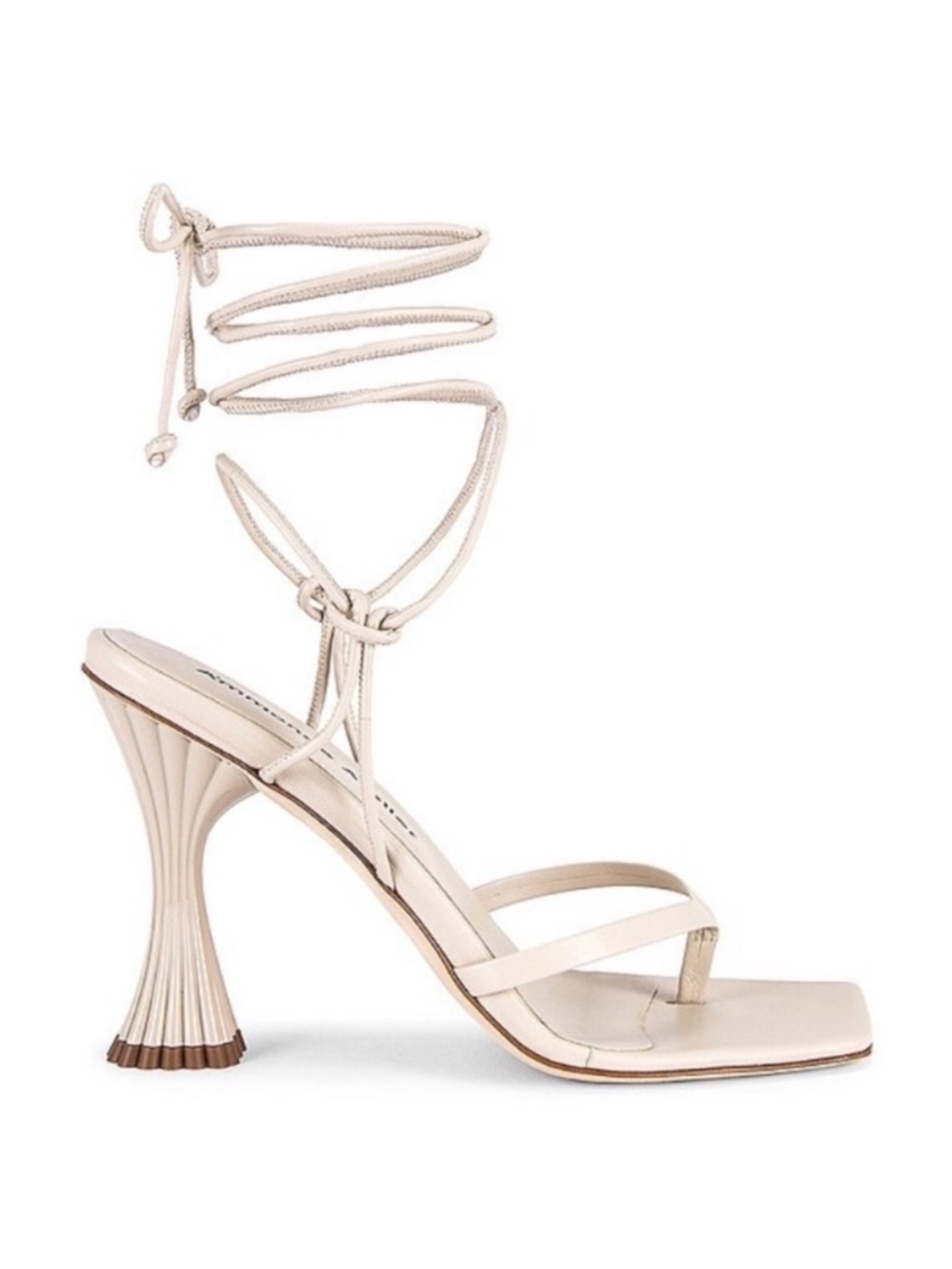 A'mmonde Atelier Square Toe Heels Ivory Anastassia 100 Ankle Tie Size 36.5